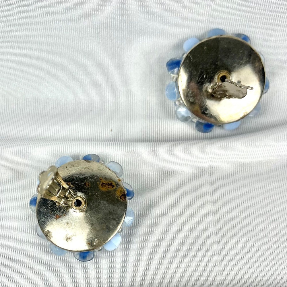 Vtg 50s 60s W Germany Blue Glass Beaded Choker Necklace‎ & Matching Earrings Set - Picture 11 of 14